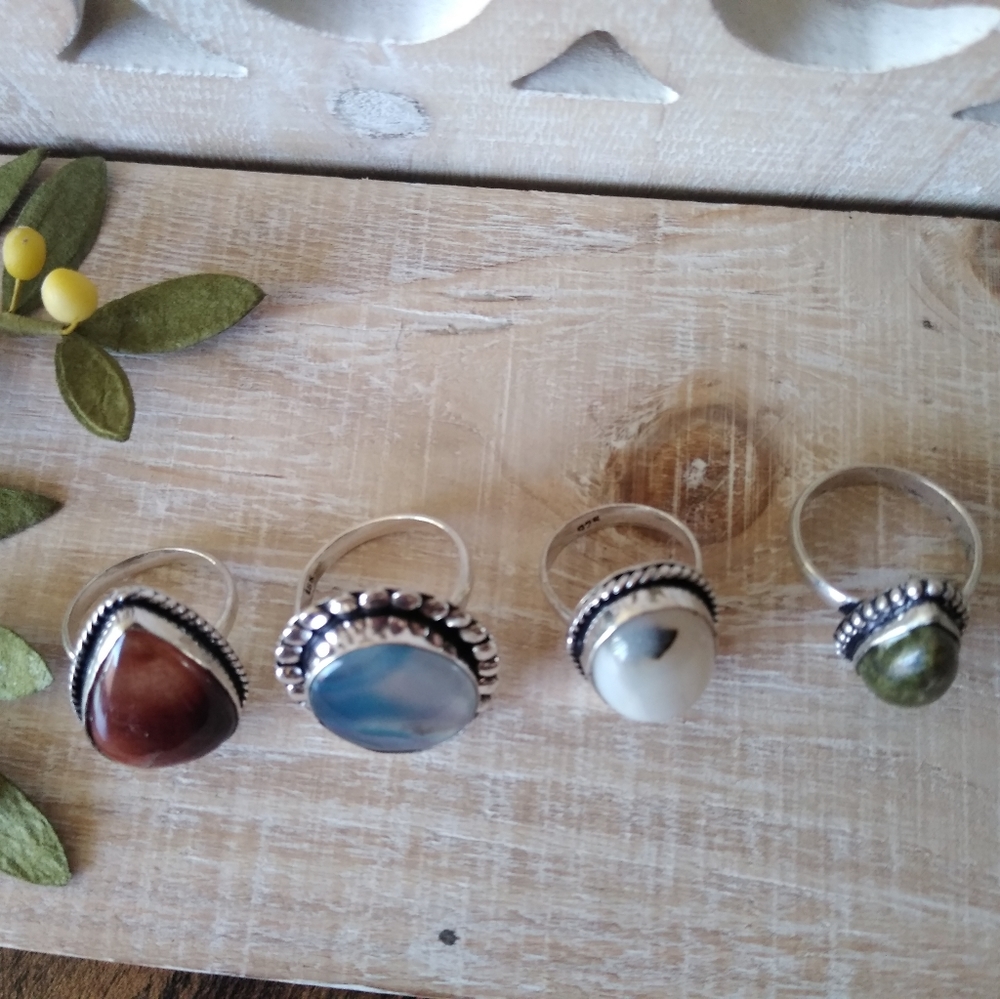 4 RINGS SET SILVER-STONES NWOT - Picture 2 of 6
